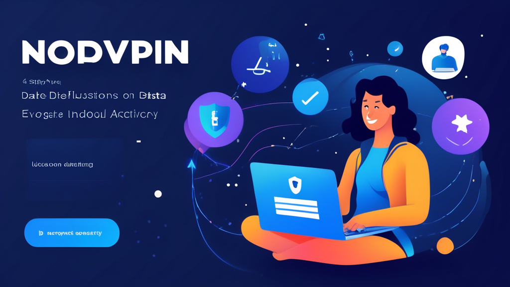 Prompt for DALL-E: 

Create an illustration showing the benefits of NordVPN in protecting data privacy. Depict a person using NordVPN on a laptop with icons representing personal data safety and online activity encryption. Show high-speed servers in the background with user testimonies and stars indicating positive reviews. Use visuals that convey trust, security, and efficiency.