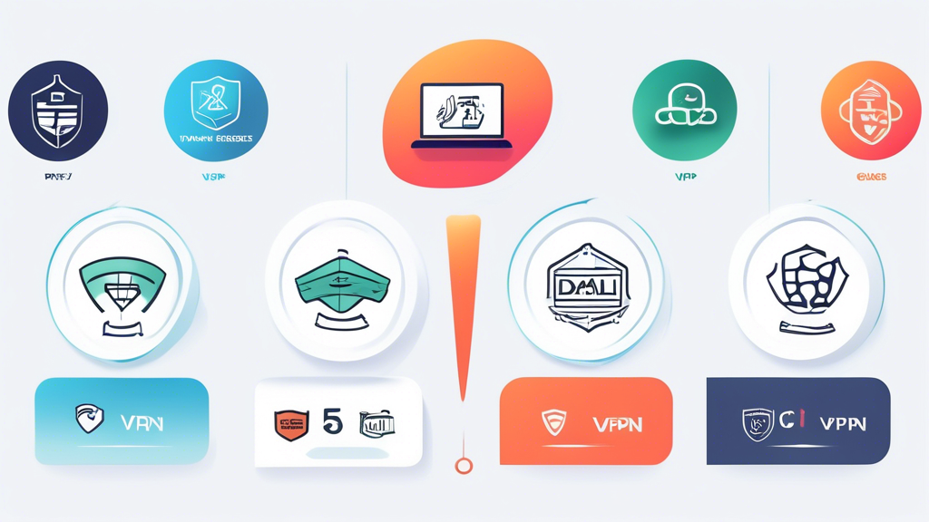 DALL-E prompt: Create an image that showcases the top 5 VPN services of 2023. Depict a visually appealing comparison chart with five VPN logos, each accompanied by icons representing their key features like speed, security, privacy, and device compatibility. Include a variety of user icons to represent different types of users such as students, professionals, and gamers, illustrating how each VPN is suited to their needs.