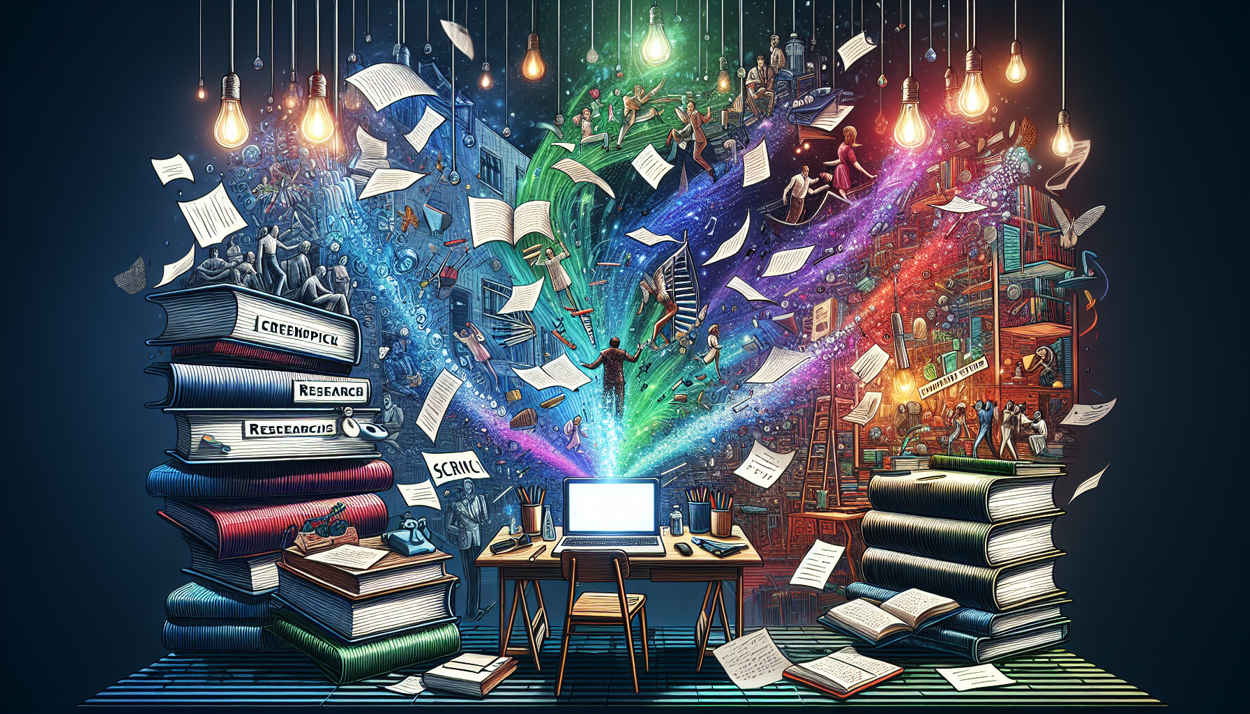 Create an image that captures the essence of a screenwriter