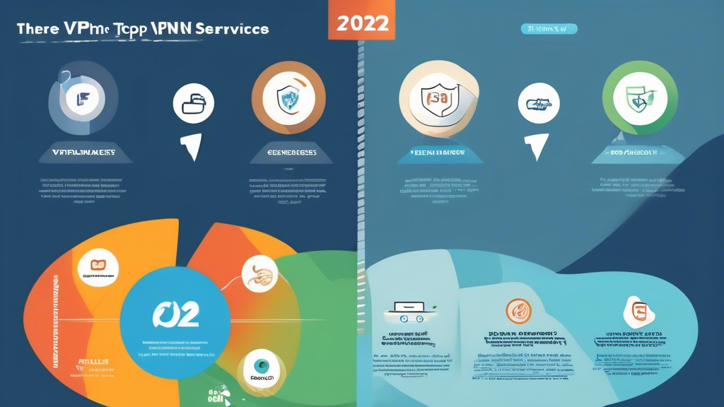 Create an infographic comparing three top VPN services of 2022. Each VPN is labeled as:

1. Nearly Perfect: VPN 1
   - List of pros and cons
   - Key features and performance metrics
2. Excellent Choice: VPN 2
   - List of pros and cons
   - Key features and performance metrics
3. Best Budget Option: VPN 3
   - List of pros and cons
   - Key features and performance metrics

The background should be modern and tech-focused, incorporating visual representations of speed, security, and global access. Include icons for encrypted connections, fast internet speeds, and diverse device compatibility. The layout should be clean and easy to read, with each VPN comparison clearly divided into sections using contrasting colors.