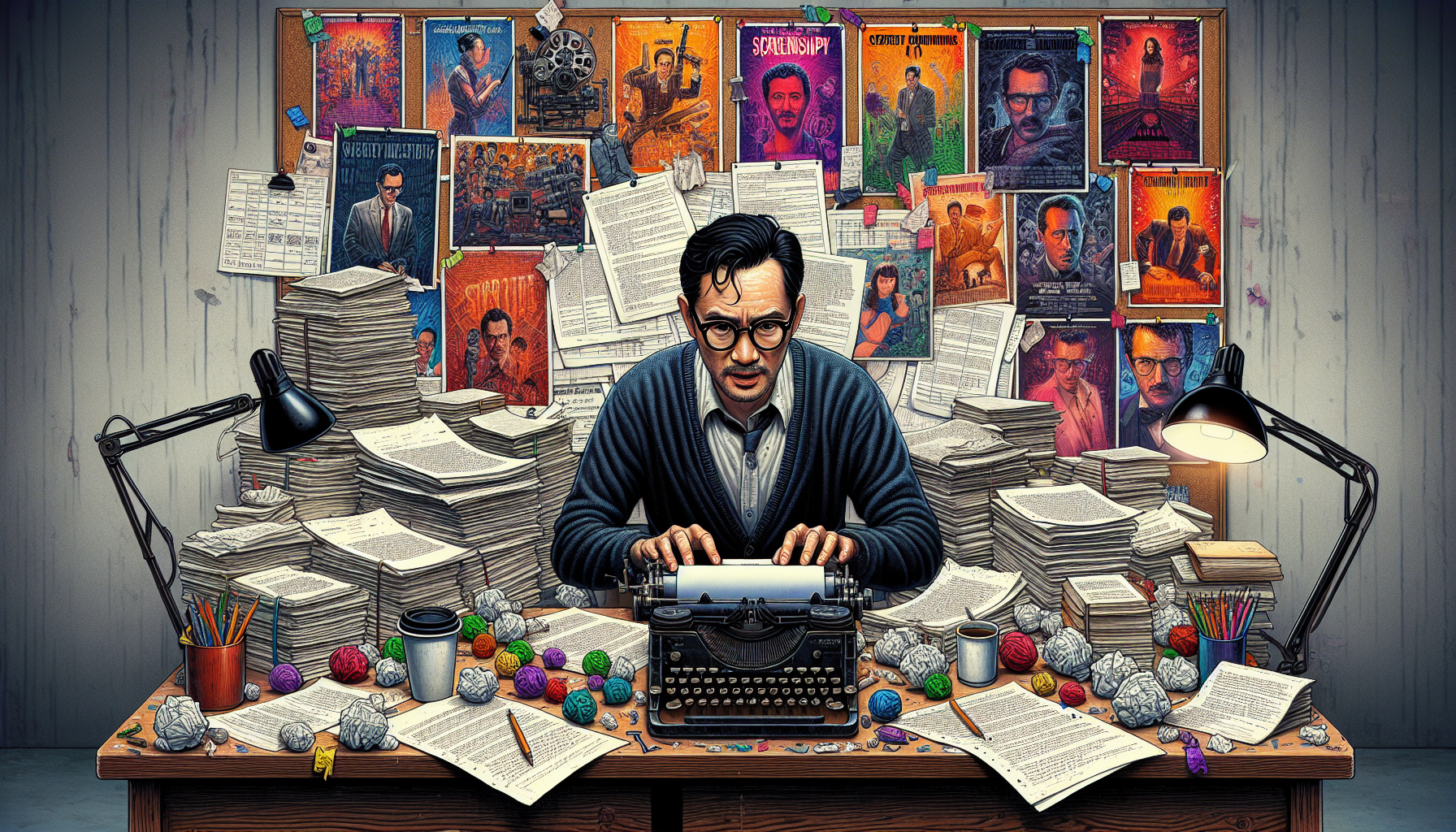 Create an image of an animated scene that showcases a writer