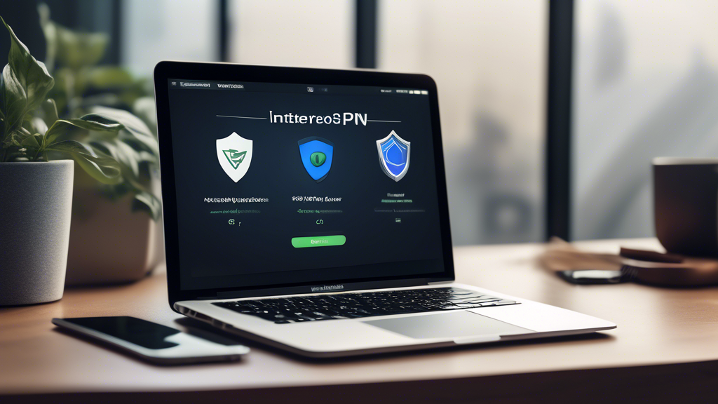 Create an image of a MacBook showing the interfaces of three popular free VPN applications: ProtonVPN, Windscribe, and Hotspot Shield. Include visually distinguishable logos and user interface screenshots of each VPN on the MacBook screen. The image should exude a modern, user-friendly design, focusing on the ease of use and robust security features that these VPNs offer. The background should be a clean, minimalist workspace to highlight the MacBook and the VPN apps. Text overlay at the top reads Top-Rated Free VPNs for Mac Users: An In-Depth Comparison.