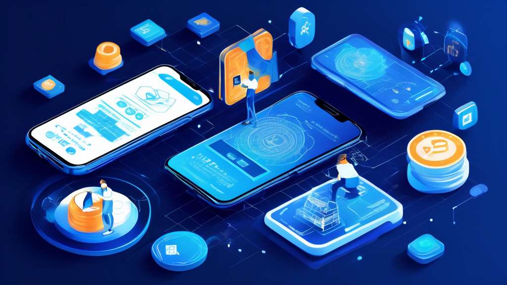 An illustrated guide featuring an individual setting up a digital wallet on their smartphone, buying Ark Finance crypto tokens, and managing their portfolio on a sleek user interface. The background shows modern, secure, and user-friendly digital icons and graphs to represent the Ark Finance ecosystem. Keywords: Ark Finance Crypto.