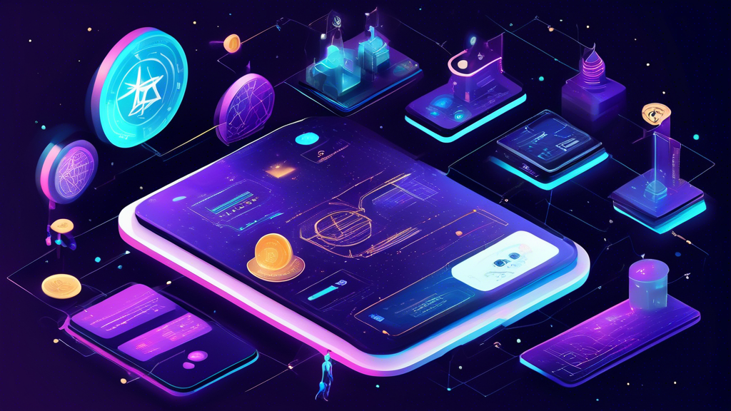 Prompt for DALL-E:

Create an image that illustrates the integration and functionality of Astro Finance crypto platforms. Depict a futuristic digital interface showcasing how these platforms operate, with unique features such as automated trading bots, advanced analytics, and celestial-themed design elements like stars and constellations. Highlight the seamless navigation of tools and services, emphasizing the technology and innovation in the world of Astro Finance.