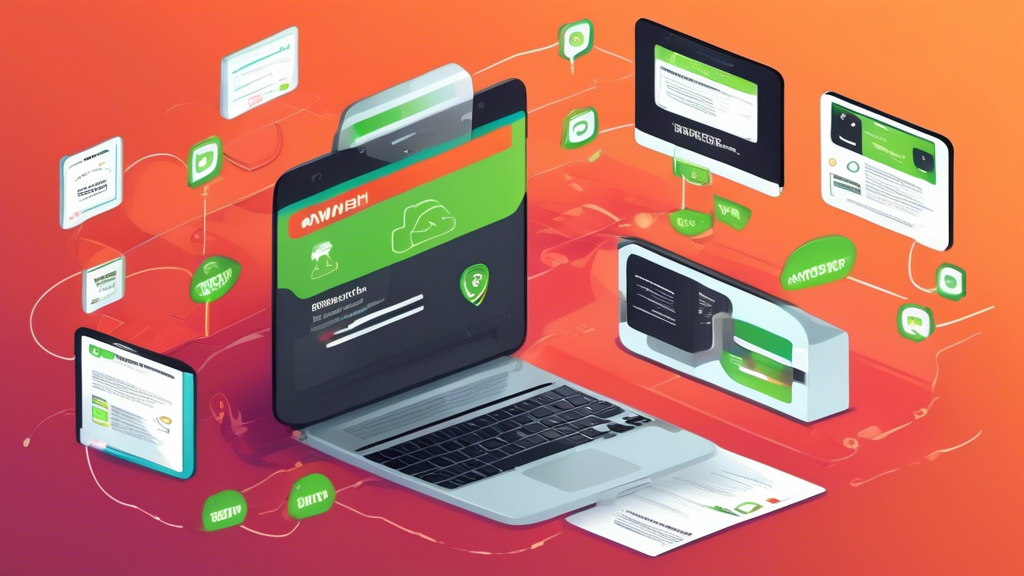 Create an image that illustrates the process of obtaining an IPVanish free trial. The scene should show a laptop or smartphone screen displaying the IPVanish website with a clear 