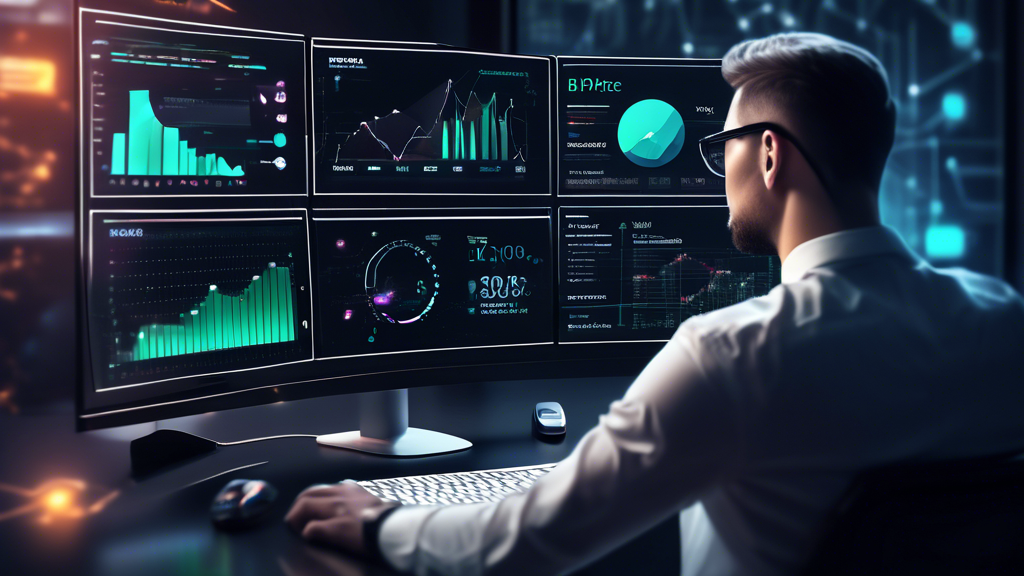 Create an image where sophisticated data charts and graphs are displayed on a futuristic, sleek computer interface, showcasing Bitpanda’s advanced price prediction tools. The setting should be a modern, high-tech office environment with people analyzing the data, highlighting key resources and historical analytics. The Bitpanda logo should be prominently displayed, symbolizing their cutting-edge technology in cryptocurrency forecasting for 2023.
