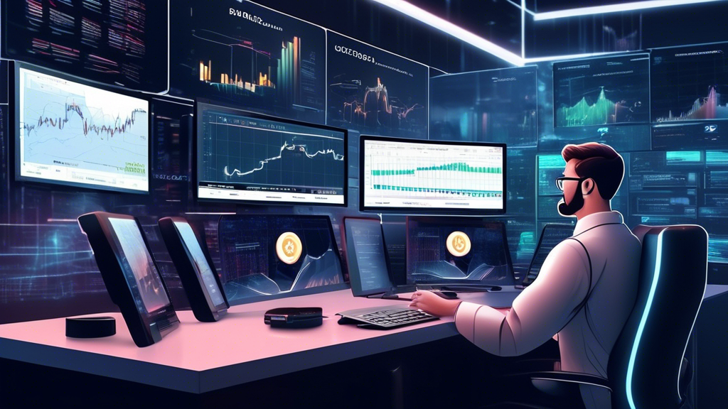 Create an image that captures the essence of expert tips being shared for developing effective Bitpanda price prediction strategies in 2023. The scene should portray a futuristic financial analyst office, equipped with multiple high-tech monitors displaying cryptocurrency data, charts, and analytics from Bitpanda. There should be an experienced financial analyst pointing at one of the screens, explaining strategies to a group of attentive, professional-looking individuals. Include elements such as graphs demonstrating successful price predictions, and symbols of minimized risks and maximized returns. Use a modern, sleek design to reflect sophistication and precision.