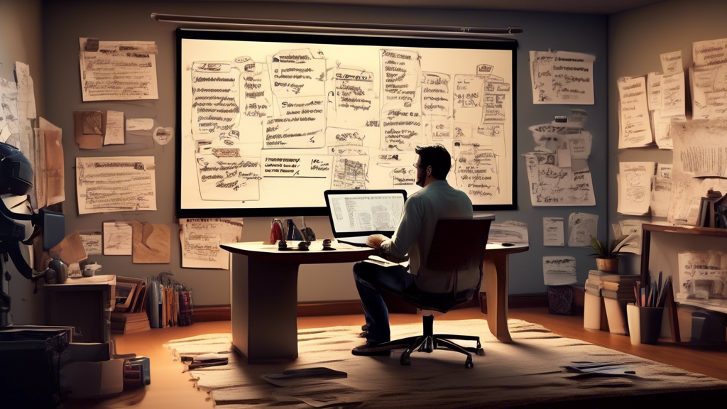 Create an image that features a dynamic scene of a screenwriter