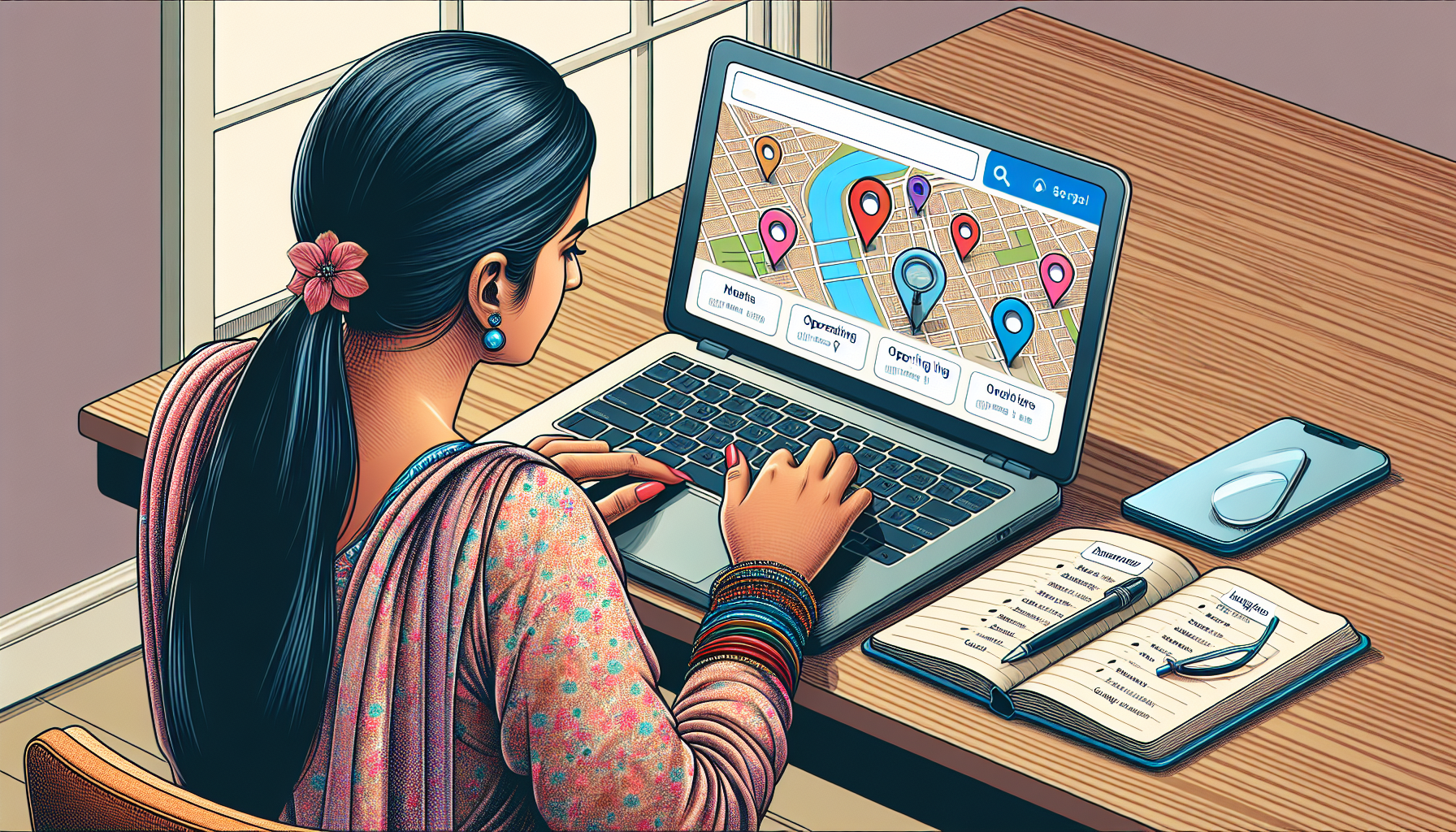 Image of a person using Google Maps on their laptop to search for 