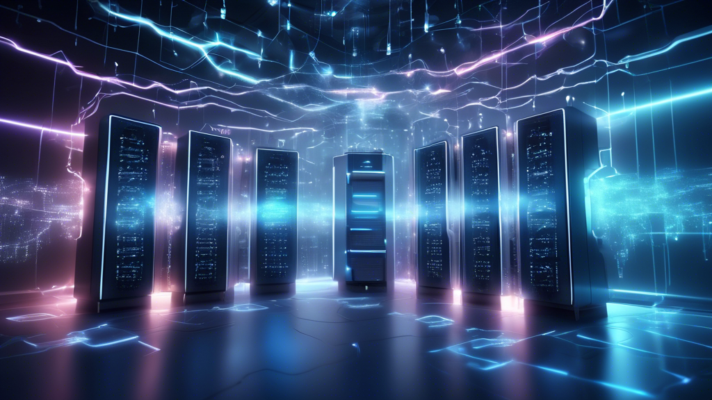 Create a DALL-E prompt for an image that portrays the following:

A group of futuristic data servers floating within a cloud, interconnected with advanced holographic technology representing new trends in cloud storage. Highlight security locks and shields to symbolize enhanced data protection and privacy. Add logos or symbols of leading cloud storage companies like AWS, Google Cloud, and Microsoft Azure to illustrate how they ensure high security standards.