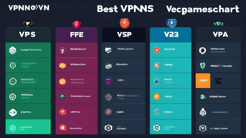 Create an image of a comparison chart displaying The Best Free VPNs of 2023. The chart should include icons or logos of various VPN services, such as ProtonVPN, Windscribe, and TunnelBear. Next to each VPN, list key features like Data Limit, Speed, and Security. The chart should be visually appealing, using vibrant colors and a modern design. Add testimonials or short reviews from experts and users to provide additional context. Ensure the image has a tech-savvy and trustworthy feel, reflecting a reliable source of information.