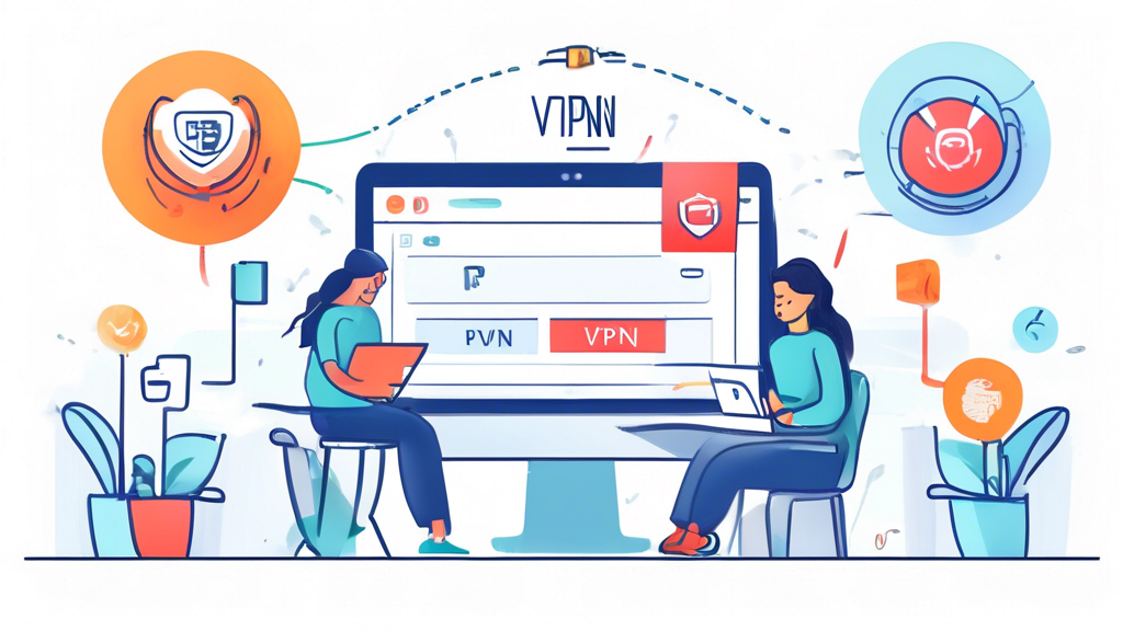 Create an image that shows a friendly, illustrated step-by-step guide for setting up and using a free VPN service. The illustration should include clear, easy-to-follow instructions on downloading, installing, and configuring a VPN on different devices like a laptop and smartphone. Use a cheerful and approachable style, with icons and diagrams that make the process look simple and unintimidating. Emphasize the aspects of ease, security, and optimization tips to help users get the most out of their free VPN service. Include elements that show different stages like downloading the VPN app, inputting settings, and connecting to a secure server.