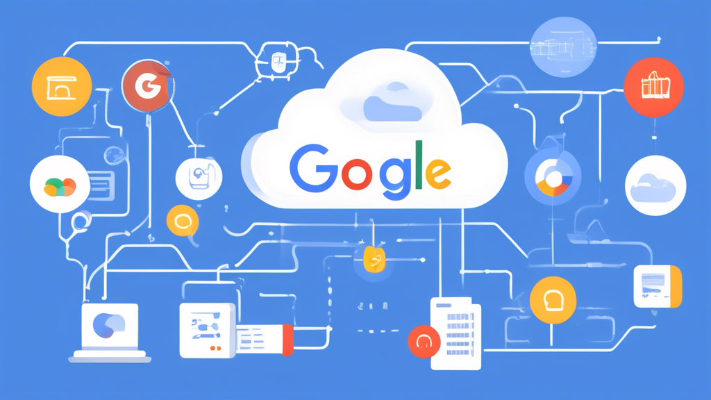 Create an image that visually represents the essential services and products of Google Cloud Platform (GCP). Include icons or illustrations of key elements such as Compute Services like Google Compute Engine and Google Kubernetes Engine, storage solutions like Google Cloud Storage and Google Bigtable, data analytics and AI services like BigQuery and Google Cloud AI, and network services such as Virtual Private Cloud and Cloud Load Balancing. The image should be colorful, modern, and have a tech-savvy feel, illustrating the interconnectedness of these services within a cloud ecosystem.