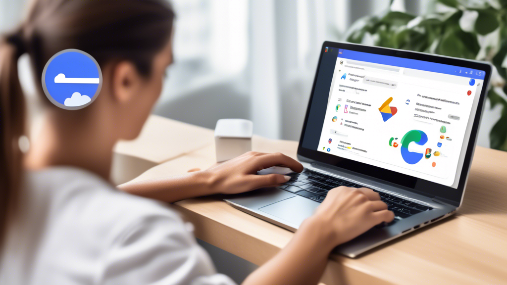 A beginner using a laptop to navigate through the Google Cloud Platform (GCP) console, creating a virtual machine, setting up cloud storage, and utilizing BigQuery. The scene includes a clear display of the GCP interface on the laptop screen, with the user appearing engaged and focused. Background elements could include icons or symbols representing cloud computing, data analysis, and network services, emphasizing the initial steps of exploring GCP.