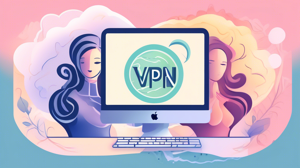 Create an illustration comparing popular VPN services for Mac in 2023. Show NordVPN, ExpressVPN, and CyberGhost with their logos, highlighting their key features, pros, cons, and pricing. Use a clean, modern design with a MacBook on the side to emphasize the focus on Mac users.