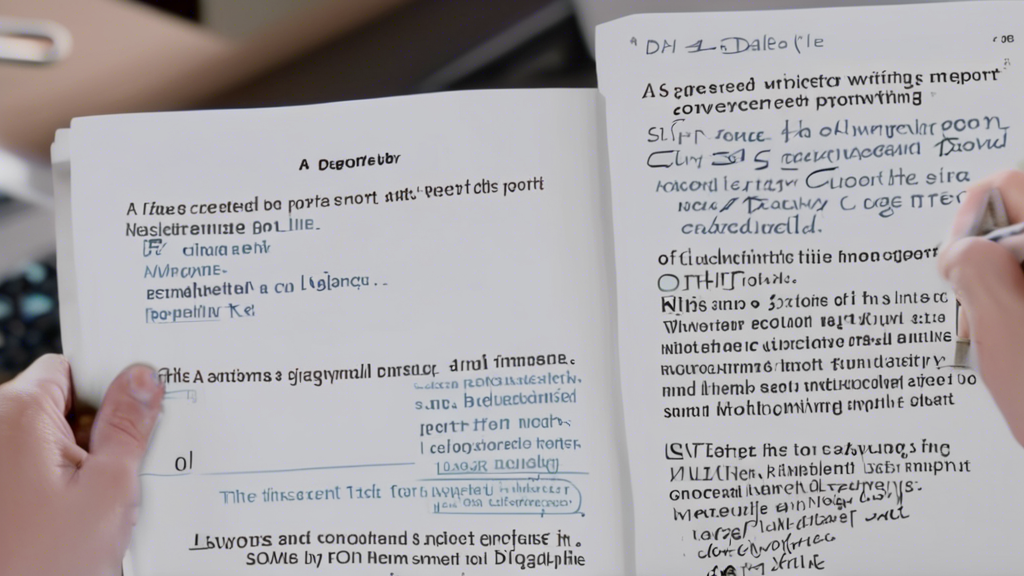 DALL-E prompt for an image relating to outline point #2:

A split-screen image showing a writer analyzing a screenplay on one side and writing a coverage report on the other. The screenplay side features highlighted text, margin notes, and structural diagrams, while the coverage report side shows a neatly formatted document with clearly labeled sections for logline, synopsis, and comments. Both sides are illuminated by a warm desk lamp, creating a focused and analytical atmosphere.