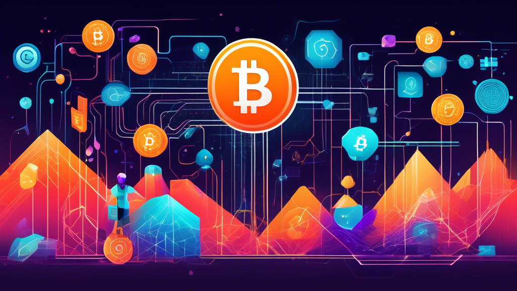 Prompt: Create a detailed and futuristic digital artwork that illustrates how cryptocurrencies function within the crypto ecosystem. Show a visual representation of blockchain transactions with interconnected blocks of data, digital wallets, and exchanges. Depict how these components come together seamlessly to form a secure and decentralized network. Use vibrant colors and modern, tech-inspired aesthetics to highlight the innovative nature of the system.