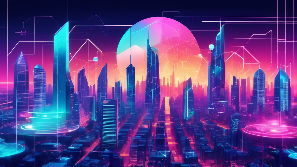 Create an image depicting the future of bfinance crypto. Show a futuristic cityscape with digital elements, such as holographic financial data displays and advanced trading platforms. Highlight vibrant, innovative financial structures that symbolize the integration of bfinance crypto into everyday life. Include futuristic elements like regulatory symbols and cutting-edge technology, demonstrating the evolution and potential impact of bfinance crypto on the digital finance landscape. Ensure the scene is dynamic and visionary, capturing both the trends and predictions for the future of bfinance crypto. 

Keyword: bfinance crypto.