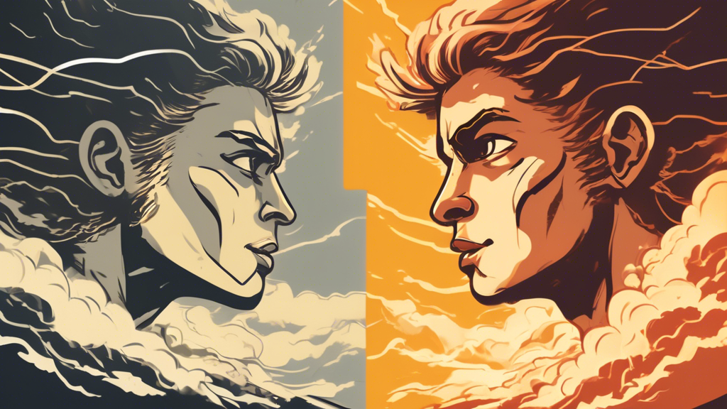 DALL-E prompt for an image related to outline point #2:

A split-screen illustration showing two contrasting scenes from a story. On one side, a character faces a dramatic conflict, represented by a stormy background and intense facial expression. On the other side, the same character achieves their desire, depicted with a triumphant pose and sunny backdrop. Between the scenes, floating text elements show Conflict, Desire, Structure, and Dialogue, representing key storytelling elements according to Robert McKee
