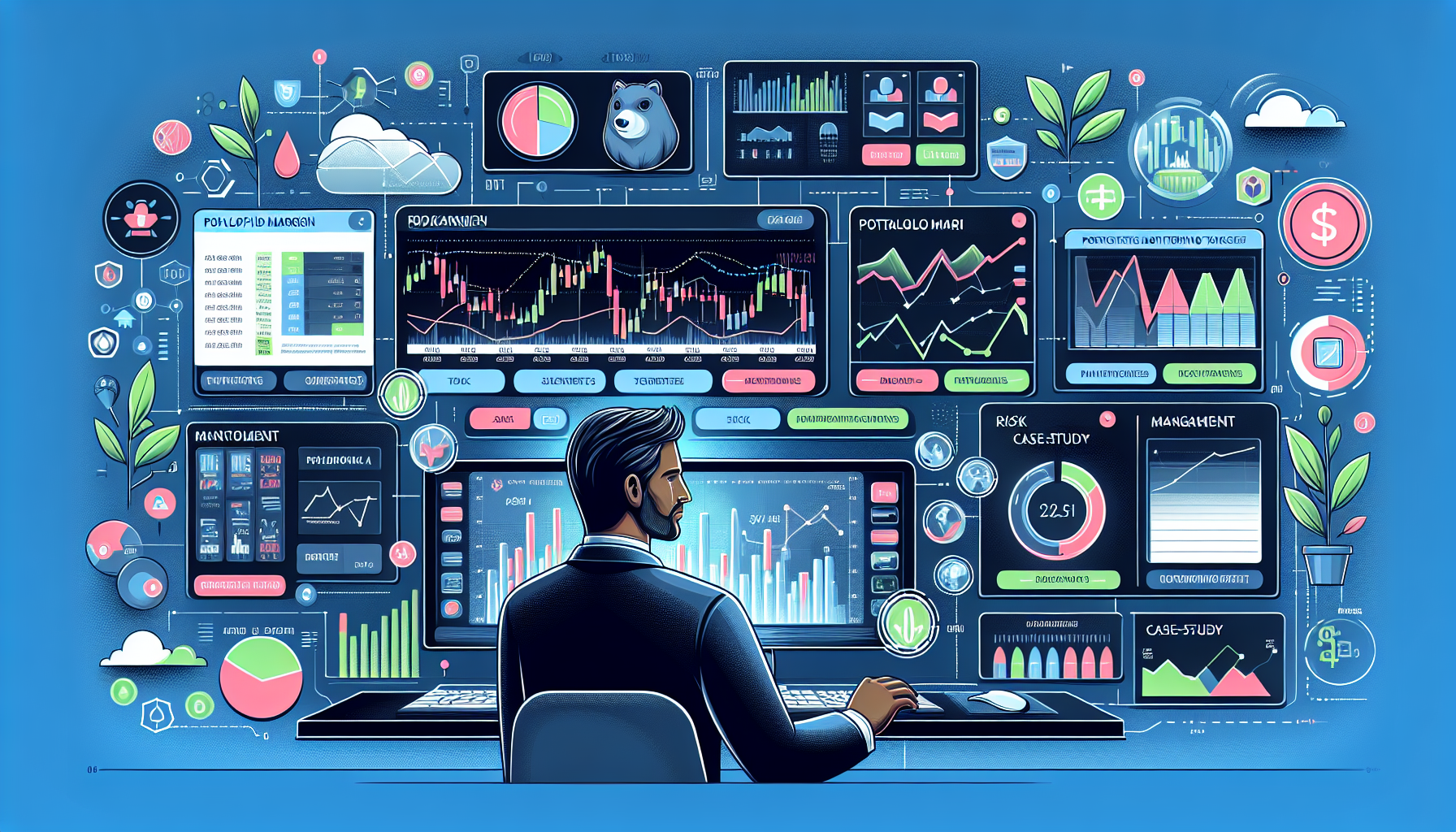 Prompt for DALL-E:

Create an illustration of the key features and tools of TD Ameritrade Portfolio Margin, highlighting a sophisticated trading dashboard. The image should include sections for risk management with graphs and charts, real-time monitoring tools, and case study highlights. Show a user-friendly interface with a professional-looking trader analyzing data on multiple screens, emphasizing the advanced tools and resources available. Incorporate TD Ameritrade
