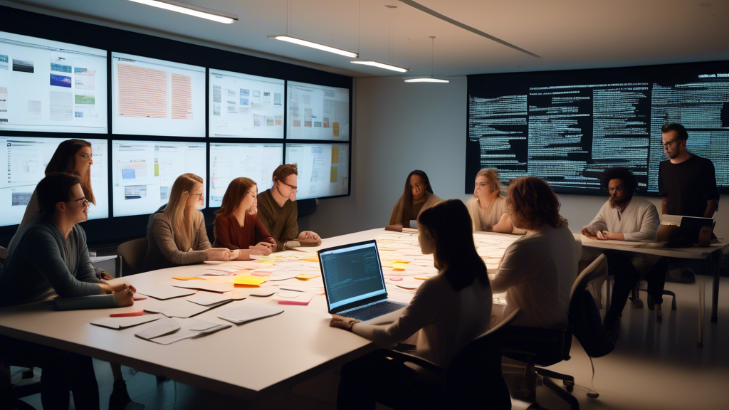 DALL-E prompt for an image related to outline point #3:

A bright, modern office space with a diverse group of screenwriters collaboratively working on a 