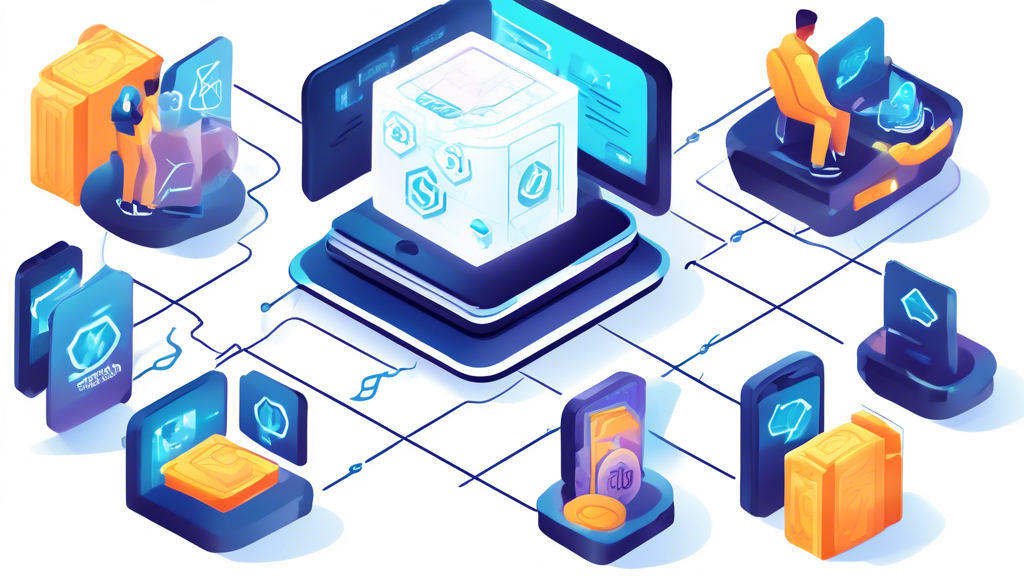 Create an image that illustrates how a blockchain wallet works. The image should depict the technology behind blockchain wallets, focusing on public and private keys. Show a digital representation of a transaction process, indicating the sending and receiving of digital assets. Add graphic elements to highlight security protocols, such as encryption symbols or shield icons, to convey the protection measures of a blockchain wallet. Incorporate sleek, modern designs with a mix of bright and dark colors to emphasize technological sophistication.