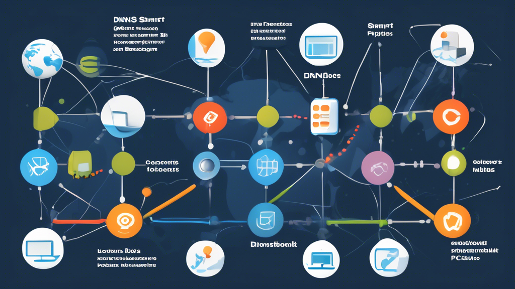 Create an image that illustrates the basic principles of how a Smart DNS works. Visualize the process of traffic redirection by showing a simplified network diagram. Include elements depicting how a Smart DNS hides a user