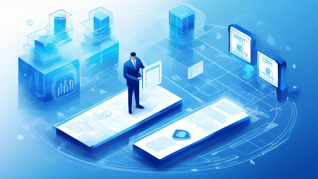 Create an image that illustrates the enhanced security and transparency provided by blockchain in corporate finance. Include visual elements such as secure digital ledgers, transparent transaction processes, and a corporate environment setting. Highlight key aspects like data encryption and trust to convey the benefits of blockchain technology in financial operations.