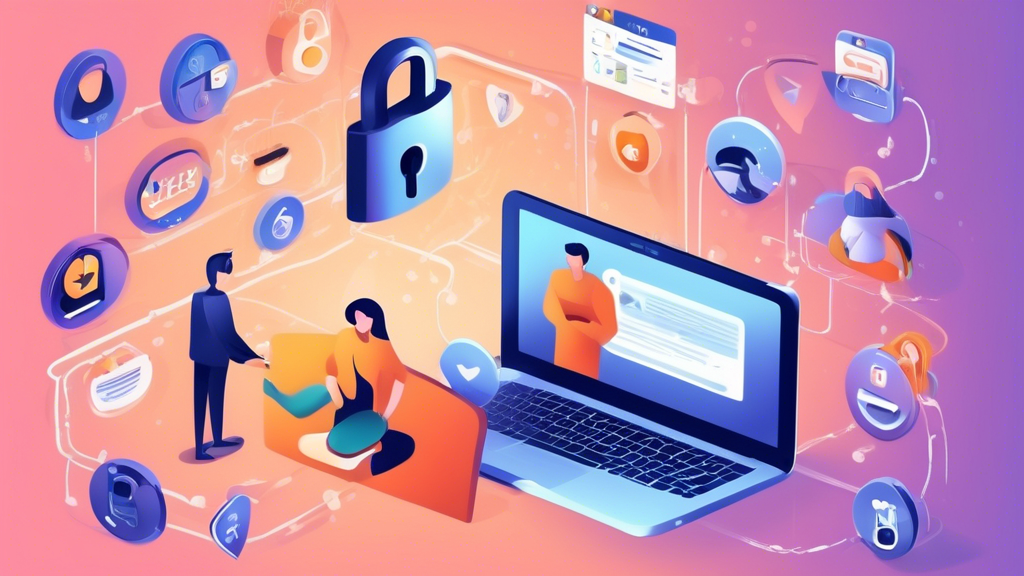Create an image depicting the daily benefits of using a free VPN. Show a person confidently browsing the internet on a laptop with a padlock icon symbolizing security around the device. Include other elements such as a scene of streaming a popular TV show without restrictions, and icons or representations of secure online transactions in the background to highlight the protection during internet usage. The setting should be a cozy living room to emphasize the day-to-day use of a free VPN.