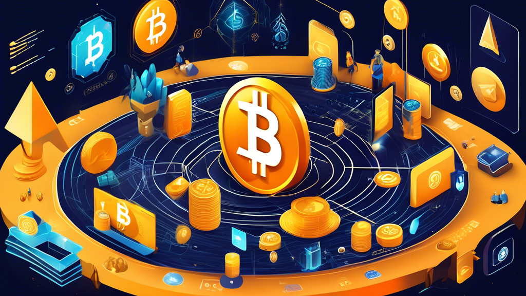 A visually engaging illustration featuring prominent elements of the cryptocurrency ecosystem. At the center, depict iconic symbols of Bitcoin and Ethereum. Surrounding these, include representations of other significant cryptocurrencies like Binance Coin, Cardano, and Polkadot. Integrate visual elements showcasing the rise of Decentralized Finance (DeFi) platforms such as unique tokens, smart contract icons, and decentralized applications (DApps). Additionally, highlight key organizations and projects shaping the crypto landscape with logos or visual hints. Use a modern and futuristic art style to capture the innovative and dynamic nature of the crypto ecosystem.