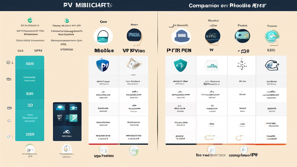 **Prompt for DALL-E:**

Create an image depicting a comparison chart of top-rated mobile VPNs for iPhone in 2023. The chart should include popular VPN brands, with icons representing each one, and columns highlighting key features such as speed, security, ease of use, and pricing. The scene should also include an iPhone displaying a VPN app interface to emphasize the usability aspect. The overall design should be clean, modern, and tech-savvy, appealing to readers interested in enhancing their mobile security.