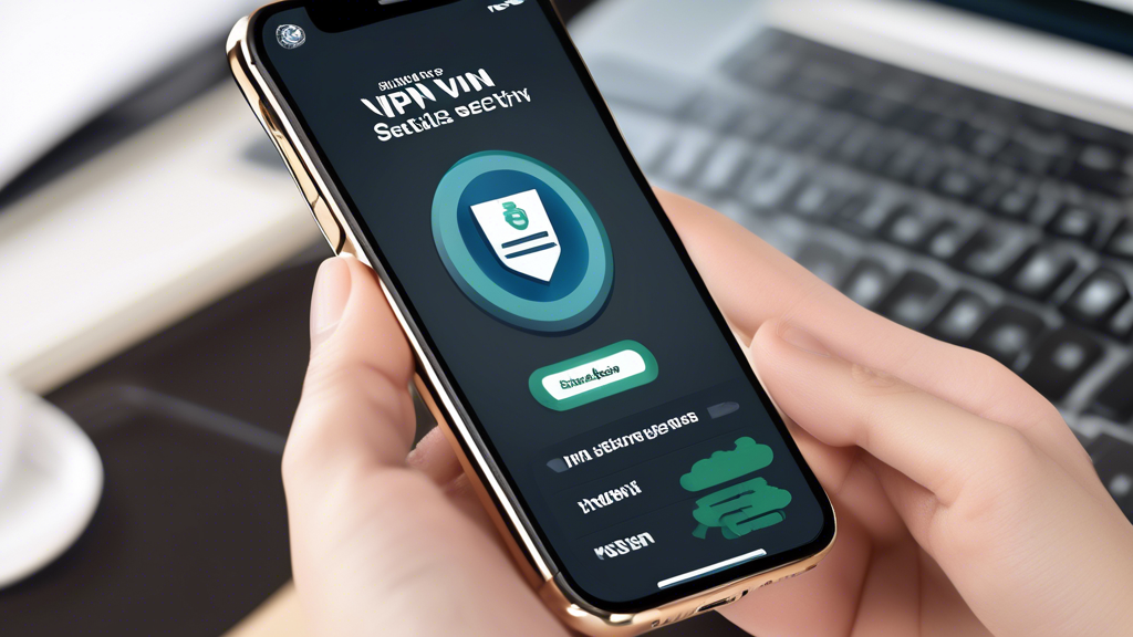 Create an image showing a step-by-step guide for setting up and optimizing a mobile VPN on an iPhone. Include visual elements such as an iPhone screen displaying VPN settings, illustrated steps for installation, and icons representing enhanced security. Emphasize ease of use and efficiency. The background should be clean and tech-savvy, using modern design aesthetics and clear labels for each step.