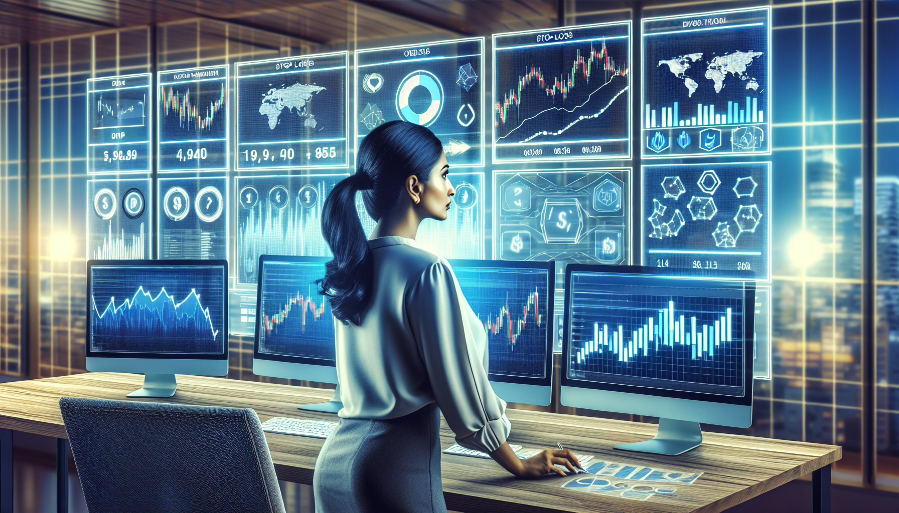 A DALL-E prompt for an image related to the second point of the outline, which focuses on strategies to effectively leverage crypto trading, might be:

Create an image that depicts a sophisticated cryptocurrency trader in a modern office environment, carefully analyzing multiple computer screens displaying complex charts and market indicators. Incorporate visual elements like stop-loss orders, position sizing diagrams, and successful trade examples highlighted on the screens. The atmosphere should exude a sense of precision and strategy, emphasizing risk management and analytical tools in leverage crypto trading.