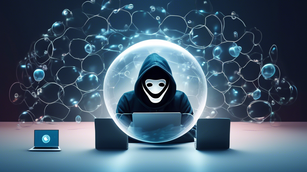 **DALL-E Prompt:** 

Create an image that illustrates the importance of preserving digital privacy in 2023 through the use of a VPN. The scene should feature a person using a laptop or smartphone, shielded by a virtual protective bubble. Inside the bubble, represent anonymous browsing with icons like a masked figure or an incognito mode symbol. Outside the bubble, depict elements that symbolize tracking and surveillance, such as magnifying glasses, eyes, or data streams trying to penetrate the bubble. Use a modern, digital aesthetic with a focus on the contrast between the secure, confidential interior of the bubble and the intrusive exterior world.
