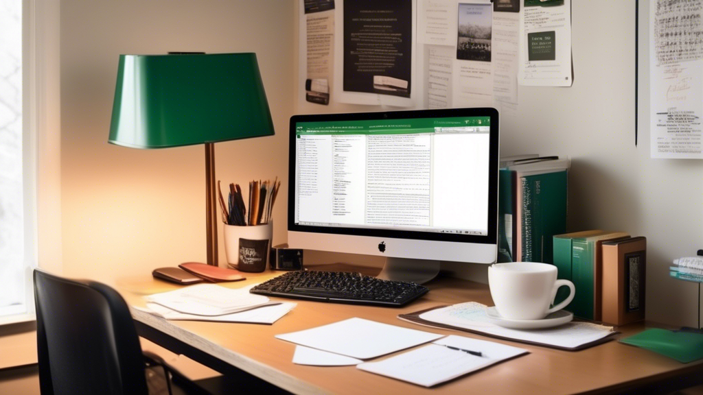**DALL-E Prompt:** Create an image that showcases a well-organized desk setup for a Celtics script writer. The desk should feature a computer with Celtics screenwriting software open, several notable screenwriting books stacked neatly, a notepad with handwritten notes, and a cup of coffee. Include elements like online course brochures and flyers for professional writing communities pinned on a bulletin board in the background. The overall scene should convey a productive and resource-rich environment for mastering Celtics script writing.