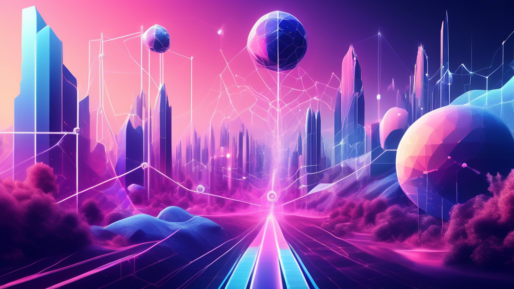 Create an image depicting top emerging crypto ecosystems in 2023 with elements representing Solana, Polkadot, and Avalanche. Showcase technological advancements such as scalability, interoperability, and sustainability. Use futuristic visuals like digital web interconnects, eco-friendly blockchain symbols, and dynamic growth charts to signify rapid expansion. Include sleek, modern design elements and a bustling, vibrant atmosphere to represent their burgeoning success in the crypto space.