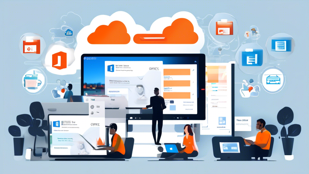 DALL-E prompt: An illustrative image showing various methods for Office 365 backup. The scene should include a computer screen displaying Office 365 interface, with icons representing integrated backup functionalities, third-party backup tools, and automated backup solutions. The image should emphasize technology and efficiency with a modern office backdrop, featuring a professional atmosphere with people working on laptops.
