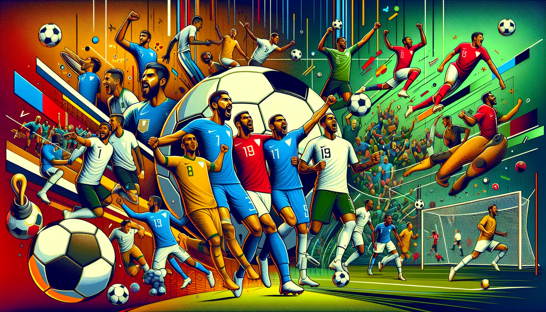 Create an image that illustrates the inspirational stories of underestimated teams in the FIFA World Cup 2022, showcasing their challenges, triumphs, and the impact of innovative tactics and strategies that influenced the tournament