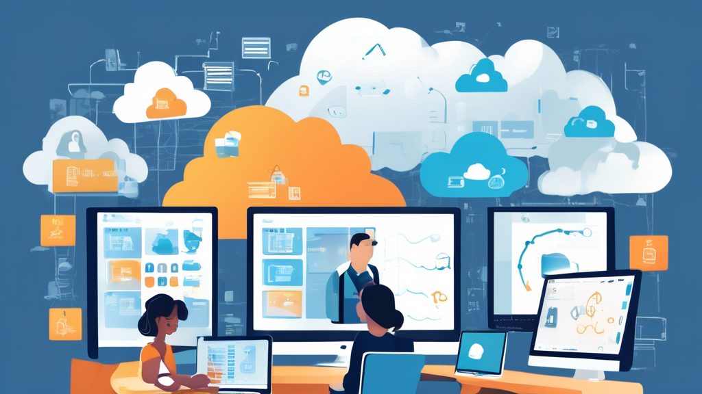 **DALL-E Prompt:**

Create an image depicting the advantages of cloud servers for businesses. Show a modern office workspace with people working on computers, surrounded by cloud icons representing cost efficiency, scalability, adaptability, and security. Include graphical elements like a declining cost chart, expanding resources, and secure data locks in the cloud to illustrate these benefits.