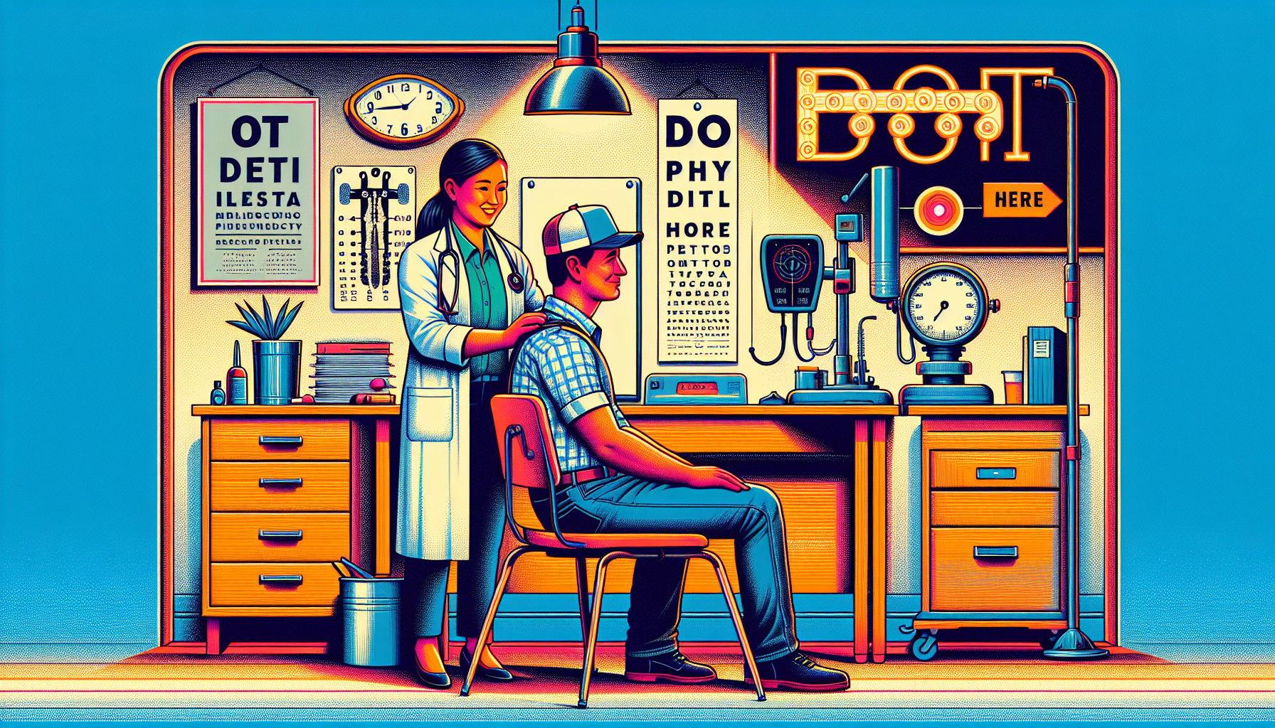 Digital image of a friendly and professional medical office environment, neatly organized with clear signage indicating 