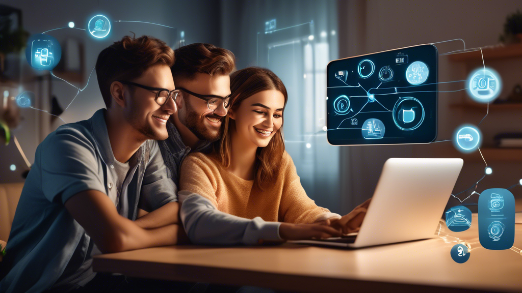 A DALL-E prompt for an image that captures the essence of outline point #3 could be as follows:

An infographic-style image showing a young couple using a laptop at home, surrounded by icons representing various key criteria for choosing the best fiber optic internet provider in Germany. The icons should include symbols for speed, reliability, customer service, contract terms, and price-performance ratio. The background should show a modern, cozy living room setup, with subtle hints towards different usage scenarios like home office, streaming on a TV, and gaming on a console.