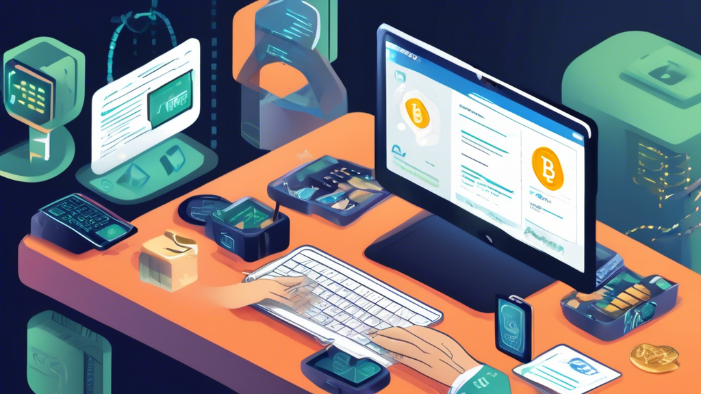 Create an image that illustrates the concept of Best Practices for Safeguarding Your Cryptocurrency. The scene should depict various types of secure wallets such as hardware, software, and paper wallets. Show a person setting up strong, unique passwords and enabling two-factor authentication (2FA) on their devices. Include elements that represent regularly updating and backing up crypto holdings, like a computer screen with update notifications and an external hard drive labeled “Crypto Backup.” The overall atmosphere should convey security, diligence, and modern technology.