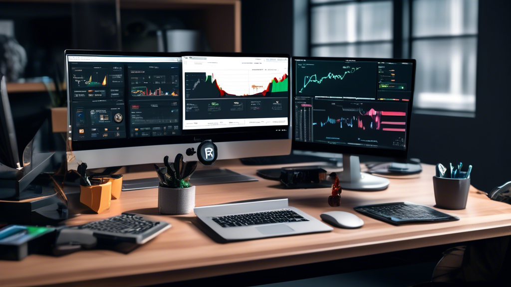 Create an image showing a modern workspace dedicated to crypto finance asset management. On the desk, display various types of crypto wallets, including both hot (software) and cold (hardware) storage options, next to a laptop with a sophisticated crypto portfolio management dashboard displayed on the screen. In the background, include subtle elements that represent security, such as a lock symbol, and tracking, such as graphs and charts. The overall theme should reflect both technology and financial strategy, emphasizing the tools and best practices for managing crypto assets effectively.