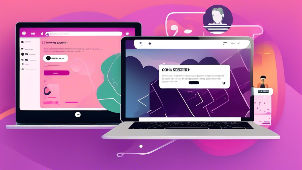 Create an illustration showing a laptop screen with the BBC iPlayer homepage visible. Next to the laptop, display a smartphone showing a VPN app interface with options like 