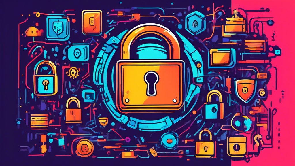 Generate an image depicting a secure and privacy-focused virtual environment. Show elements such as padlocks, shields, and encrypted data streams. Highlight features like a kill switch, zero-logs policy, and DNS leak protection, emphasizing the strong encryption standards of Proton VPN Free.