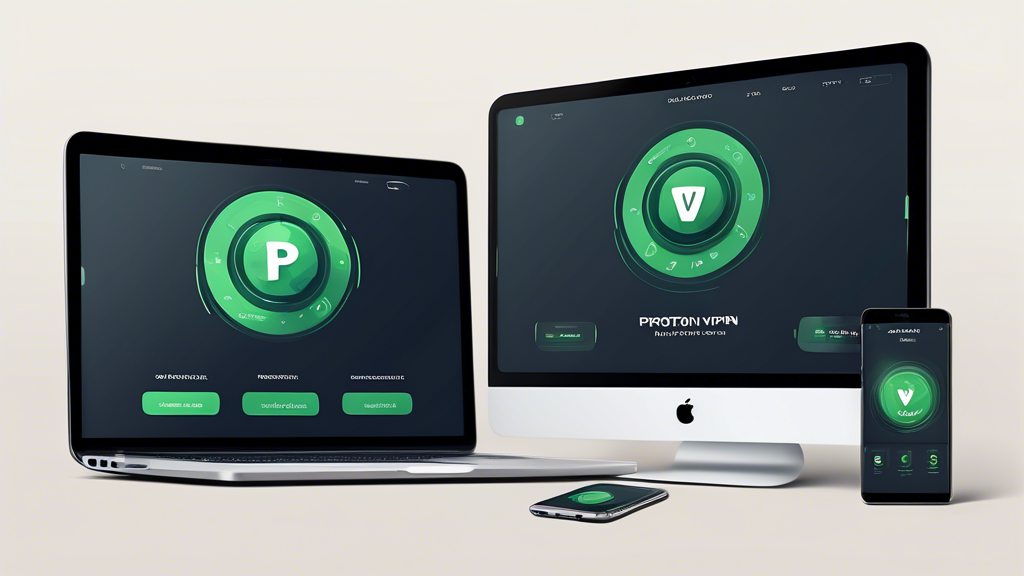 Create an image showcasing the user interface of Proton VPN Free in action. The image should depict a clean and modern design with a focus on simplicity and ease of use. Display the software running on multiple devices, including a laptop, smartphone, and tablet, to highlight its cross-platform support. Include visual elements such as a fast connection speed indicator, smooth server selection interface, and clear, user-friendly controls to emphasize performance and usability. The background should subtly hint at security and privacy, perhaps with imagery of digital shields or secure data flow. 

**Keyword: proton vpn free**