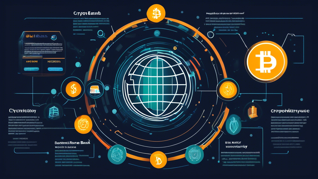 DALL-E prompt: Create an image depicting the benefits and challenges of crypto banks. Include elements such as a digital vault representing security and transparency, a globe symbolizing global access, and currency symbols highlighting lower transaction fees. Contrast this with elements like regulatory documents, a shield for security risks, and a graph showing cryptocurrency volatility. Integrate visual references to successful crypto banks and pioneering services as case studies.
