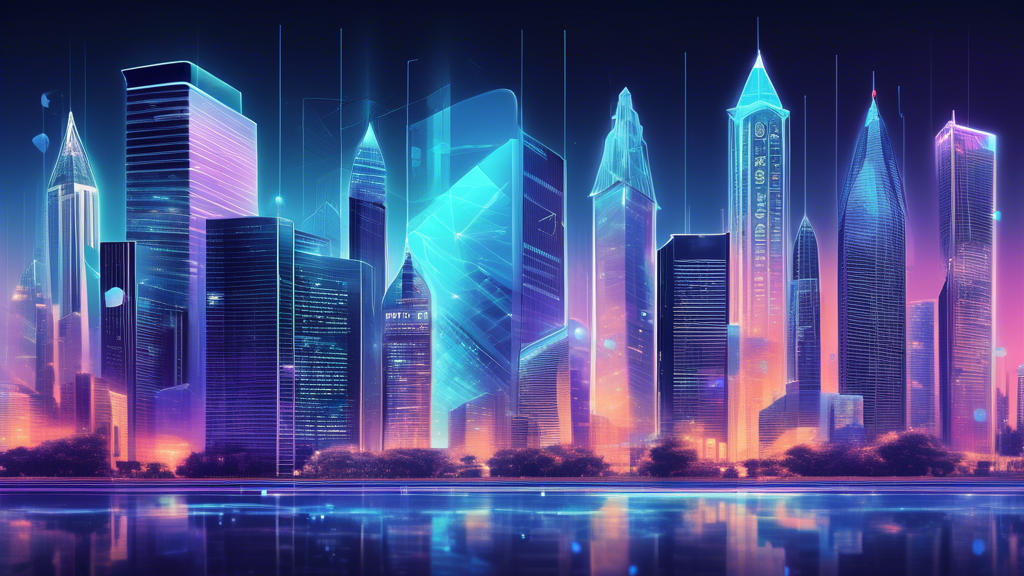 Prompt for DALL-E: 

Create an image that captures the futuristic impact of crypto banks on the financial landscape. Show a modern city skyline with traditional banks and crypto banks represented as sleek, digital skyscrapers. Include elements like holographic interfaces, blockchain symbols, and diverse people accessing financial services from various digital devices. Highlight the themes of innovation, financial inclusion, and global connectivity.