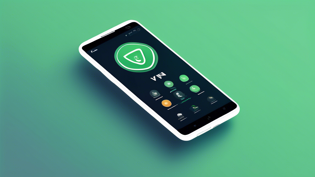 Create an image portraying a modern Android smartphone displaying a sleek VPN app interface. Highlight the following top features through visual elements and icons: No-Log Policy, Ease of Use and Compatibility, and Speed and Performance. The background should include symbolic graphics of a secure network, such as padlocks, speedometer for performance, and Android mascot elements, conveying security, accessibility, and performance on a digital network. The overall design should be clean, tech-savvy, and user-friendly to emphasize ease of use.