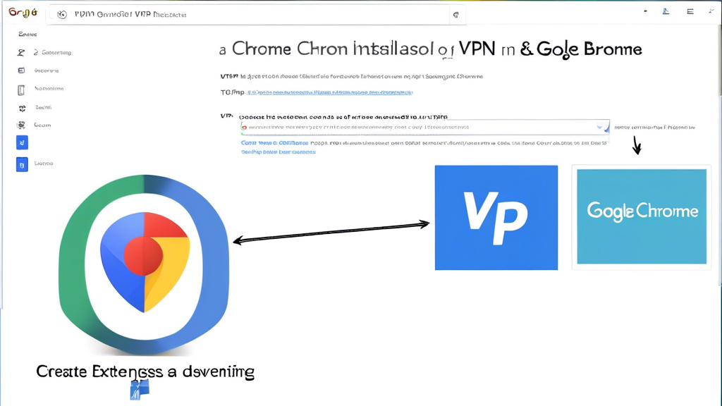 Create an image that depicts the step-by-step process of installing and configuring a VPN extension on the Google Chrome browser. The image should feature a split-screen format: on the left, show a list of top VPN extensions for Chrome (both free and paid), and on the right, display a user navigating through Chrome settings to install and optimize one of these VPN extensions. Include visual elements like the Chrome logo, icons for different VPN extensions, and a computer screen showing the browser interface.